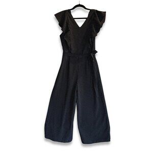 Monteau Los Angeles Polka Dot Wide Leg Jumpsuit Flutter Sleeve Black Size M